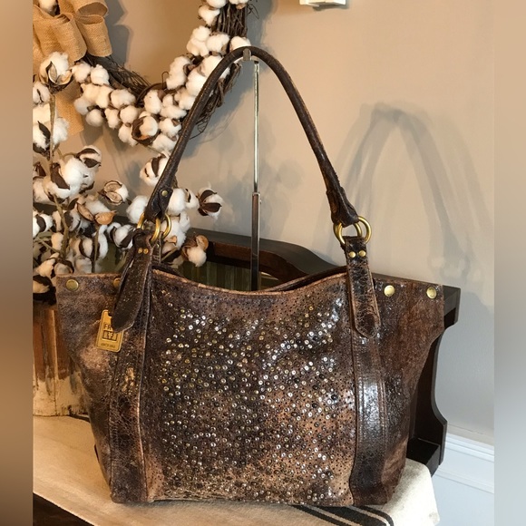 Frye Handbags - Frye Deborah Distressed Stud Leather Chocolate Brown Shoulder Bag Retail $598